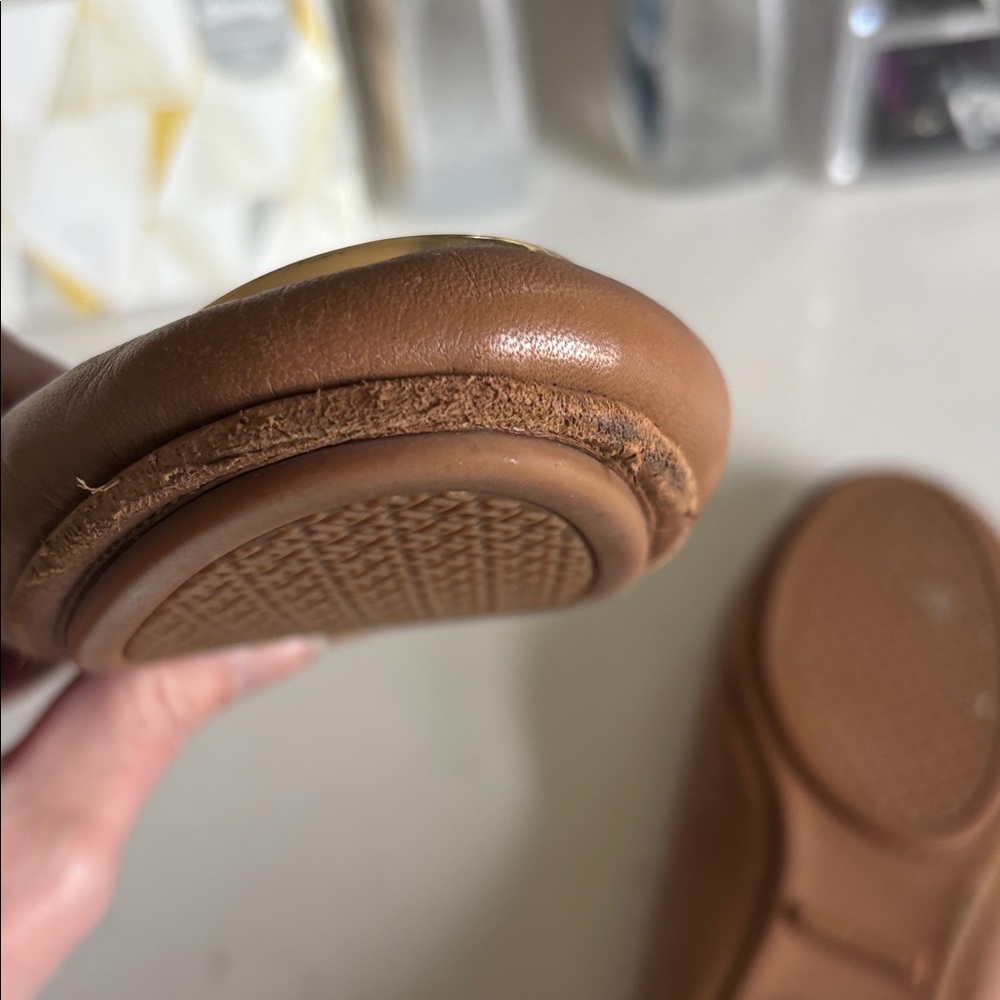 Tory Burch Brown Leather Flats with Gold Emblem - Picture 3 of 6